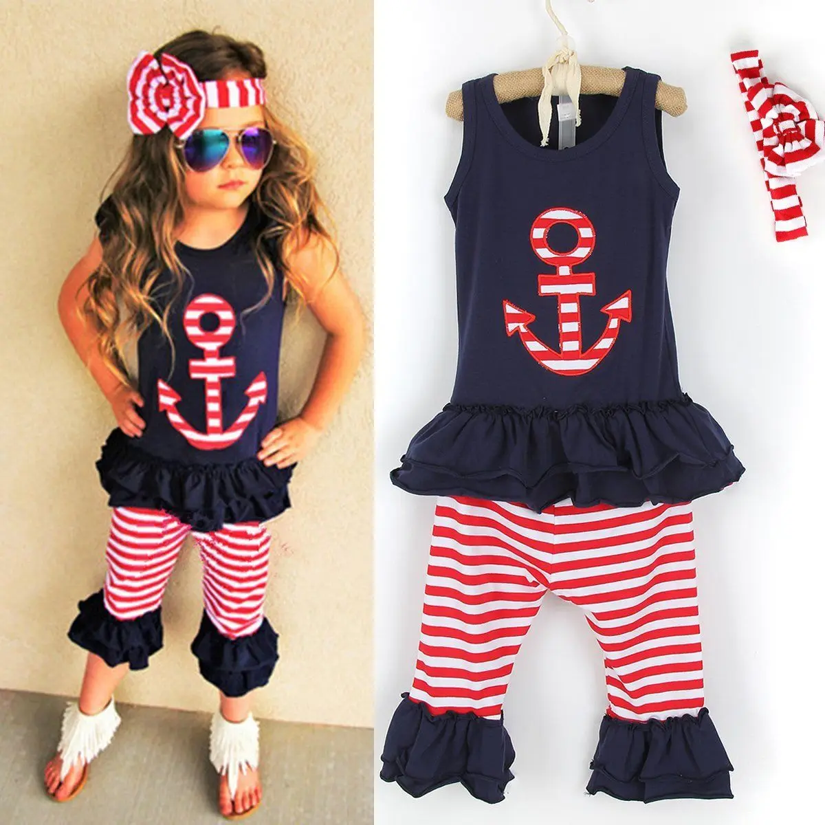 2017 Summer Cool Girl Clothing Set 3PCS Toddler Kids Baby Girl Outfit