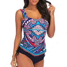 Além de roupa de banho feminina floral estampado tankini maiô swimjupmsuit acolchoado beachwear feminino biquin # a(China)