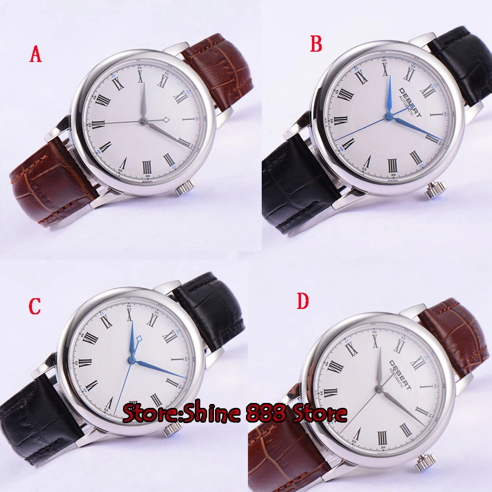

40mm Debert white dial blue hands steel case miyota 821A Automatic mens Watch