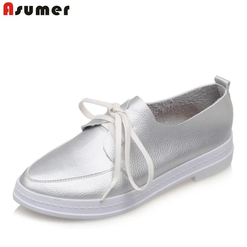 

2016 new arrive woman flats soft leather lace up contracted round toe solid sweet summer casual flats shoes woman