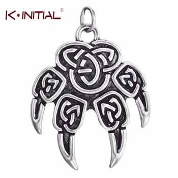 Kinitial Antique Silver Veles Stamp Charm for Necklace Making Slavic Wolf Foot Vintage Punk Small Sign Claw Men Pendant Jewelry