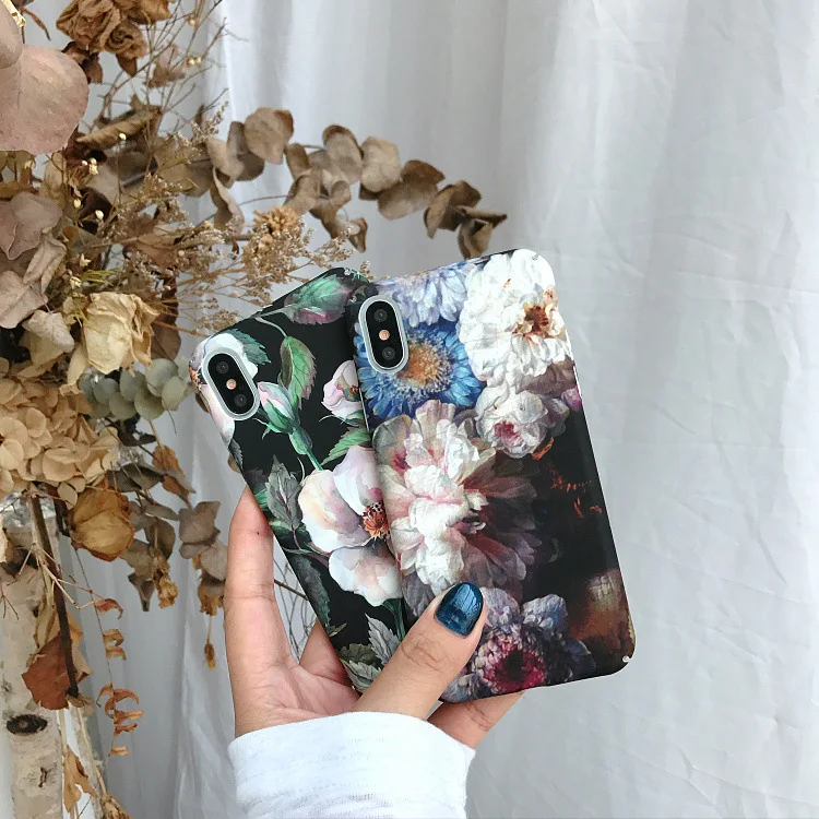 

Luxury Retro Flower Floral Oil Painting Korean Phone Case For iPhone X XS Max XR 6 6 Puls 7 8 Puls Cases Hard Plastic Back Cover
