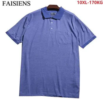 

Men Plus Size Big 8XL 9XL Striped T-Shirt Short Sleeve Tees Classic Turn-Down Colla Tshirt Pockets Loose 10XL 62 60 Simple Tops