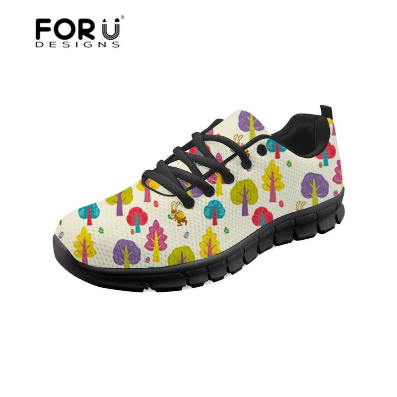 

FORUDESIGNS Women Flats Shoes Cat in The Forest Printing Comfortable Ladies Shoes Mesh Platform Sneakers Lace-up Casual Shoes