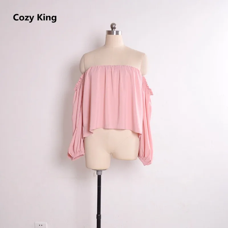 Cozy King women t-shirt 2018 summer hot new women's sexy word collar tube top lantern sleeves long-sleeved shirt chiffon t-shirt Tops