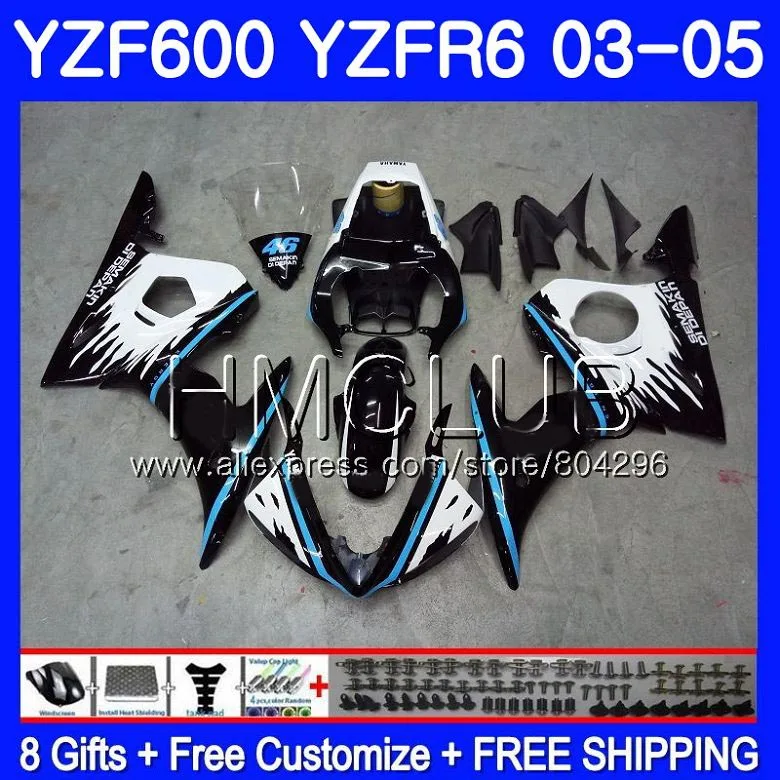 

Bodywork For YAMAHA YZF-R6 03 05 YZF600 Black white YZFR6 03 04 05 101HM24 YZF-R600 YZF 600 R 6 YZF R6 2003 2004 2005 Fairings