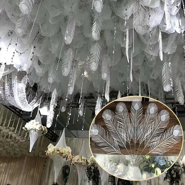 White Plastic Peacock Feathers For Drop Ceiling Hanging