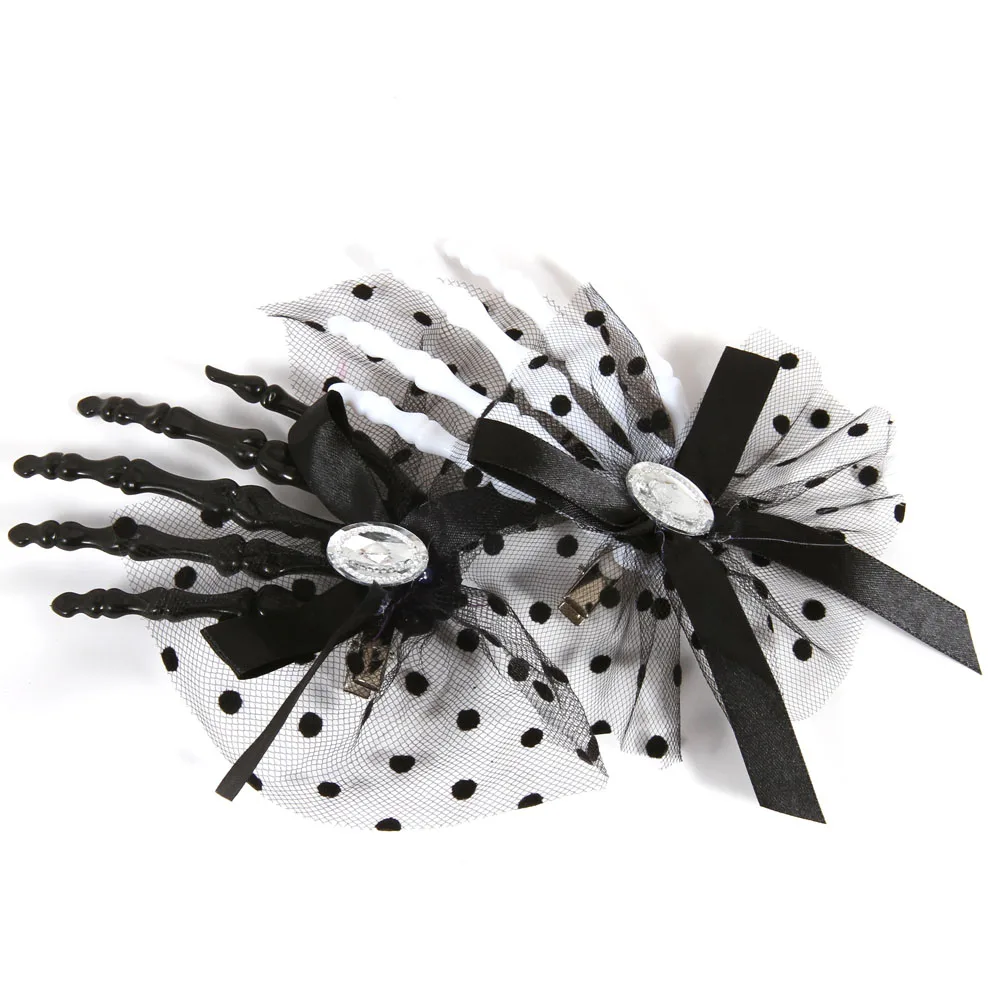 20pcs Wholesale Halloween hair clips skull bowtie decoration festive