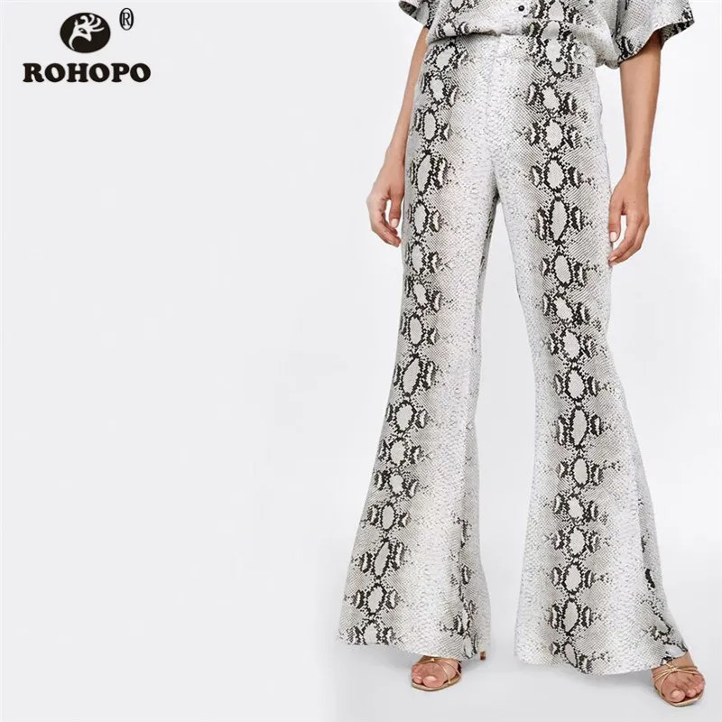 

ROHOPO Women Snake Printed Casual Flare Pant High Waist Serpentina Vintage Ladies Trousers Pant Autumn Bottoms #XZ1689