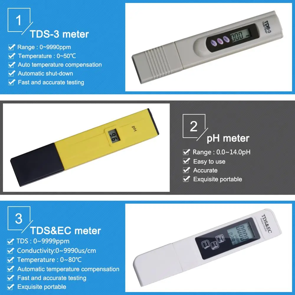 Yieryi портативный цифровой TDS метр + рН EC & 0 9999ppm /0 14 PH/0 и 9999us/см монитор качества