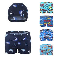 Купальные шорты для мальчиков, 2 предмета, 10-43 кг, детский купальный костюм для мальчиков, летние купальные шорты+ плавки с мультипликационным принтом, шапки