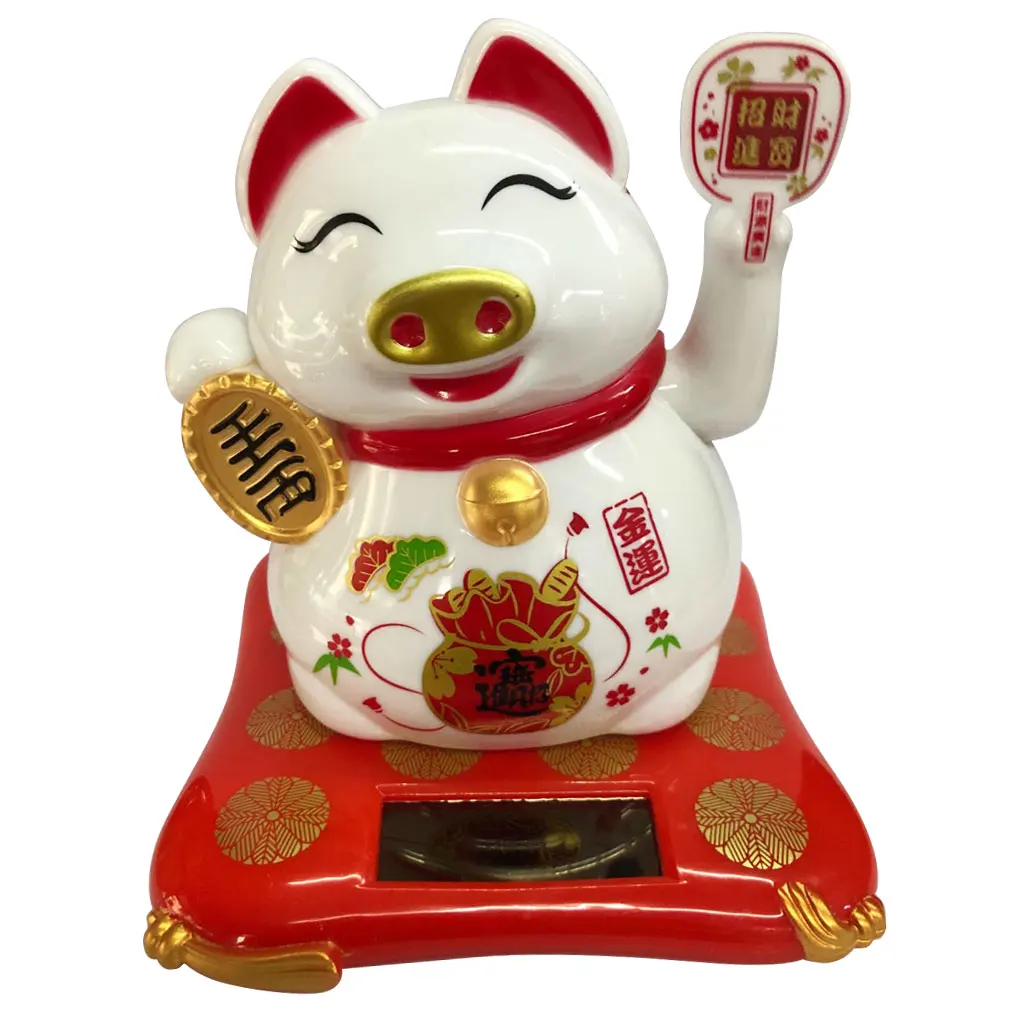 Beckoning Solar Powered  Lucky Pig, No Battery Piggy Car Ornament, Cafe Bar Shop Store Decorations