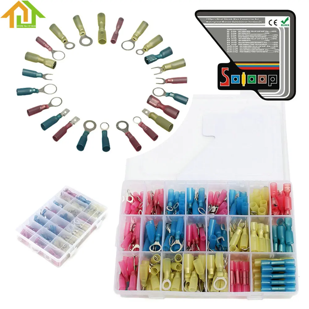

Waterproof 240pcs Wire Solder crimp Terminals Electrical Fully Insulated Spade Heat Shrink Connectors Kit