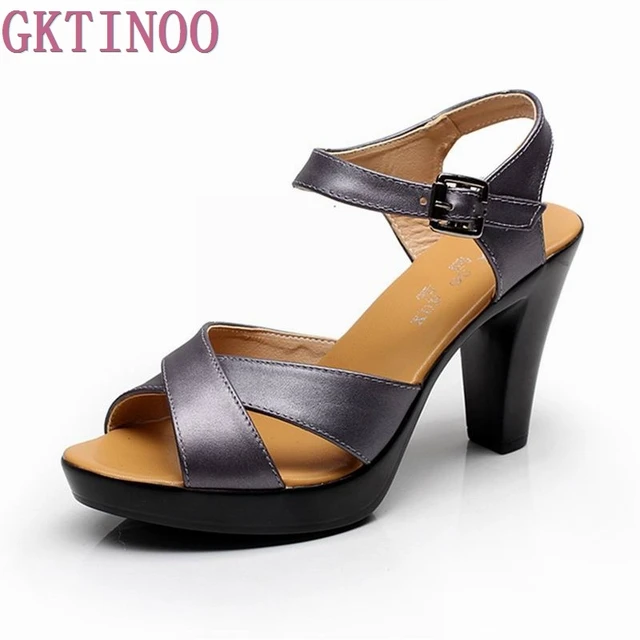 GKTINOO Fashion Genuine Leather Sandals 2018 New High Heel Summer Shoes Gladiator Open Toe Platform Sandals plus size