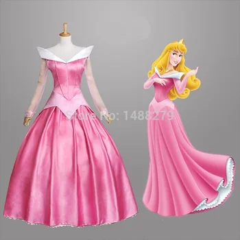 

New Sleeping Beauty Princess Aurora Cosplay Costume Gorgeous Pink Fancy Dress Halloween Costumes For Women Custom Any Size