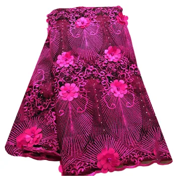 

High Quality 3d Flower Beaded African Lace Fabric 5yards Nigerian Lace Fabric For Women Latest Design French Lace FabricHX1664-1