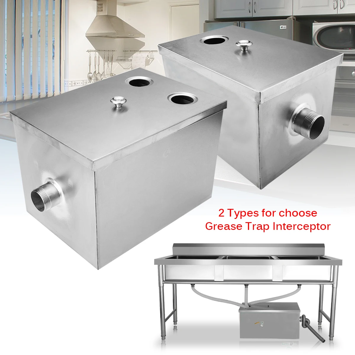 

Detachable DesignStainless Steel Grease Trap Interceptor Set For Restaurant Kitchen Wastewater Removable Baffles 2 Sizes Simple