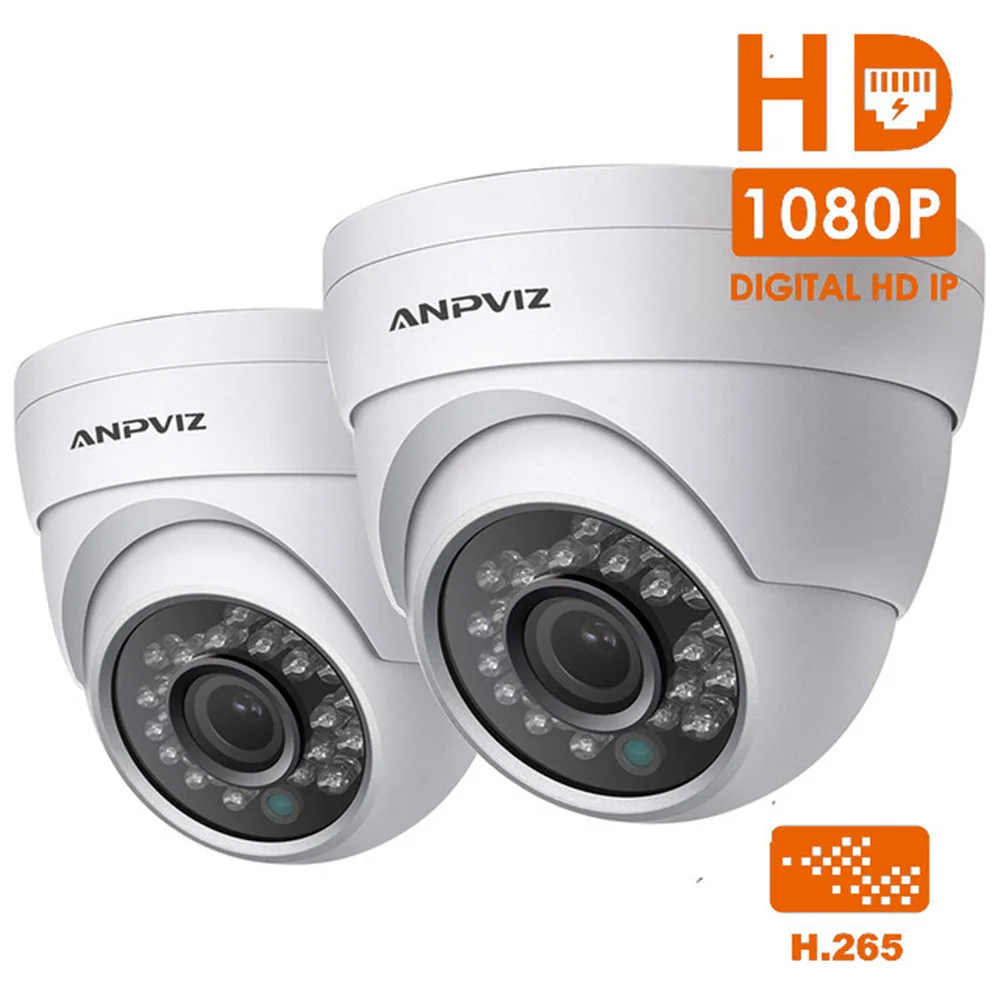 

New Designed 2 Pcs 1080P HD Dome IP Camera PoE Injector H.265 2MP Night Vision Security Video Surveillance Camera Onvif