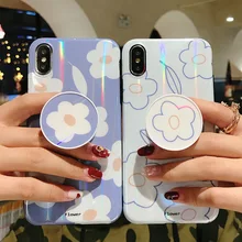 Fashion Korean Style White Flowers Colorful Aurora Bracket IMD Phone Case for Apple iPhone 6 6S 7 8 plus X XS XR XS MAX Cover