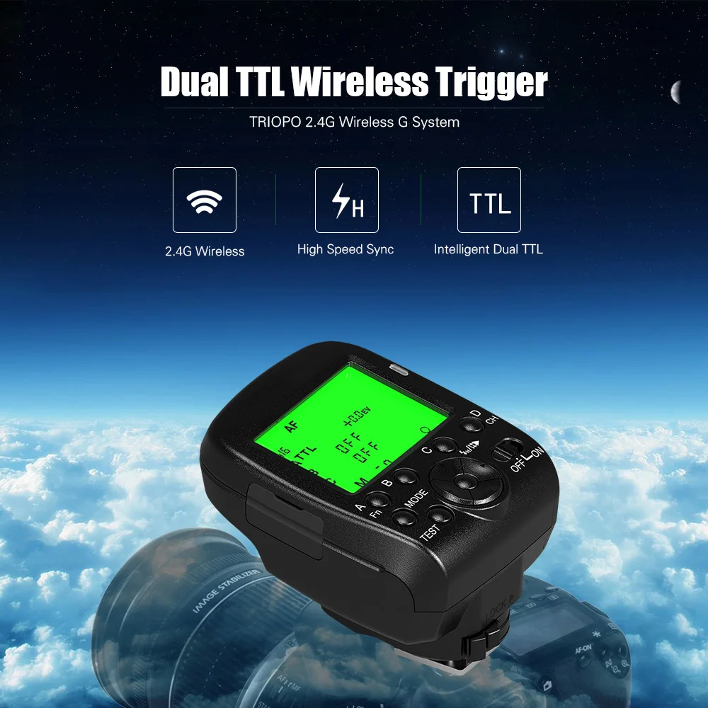 TRIOPO G1/G1RX Dual TTL Wireless Trigger with Widescreen LCD Display 1/8000s HSS 2.4G Wireless Transmission 16 Channels