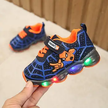 

Kids Shoes With LED Light New Cartoon Spiderman Children Glowing Sneakers Boys Girls Sports Running shoes Breathable Size 21-36