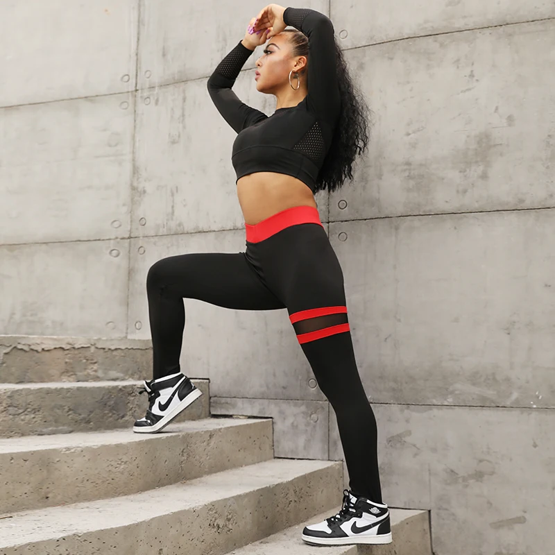 NORMOV пуш-ап леггинсы женская готическая одежда для фитнеса тренировочные сетчатые штаны с высокой талией Женская дышащая Лоскутная спортивная одежда