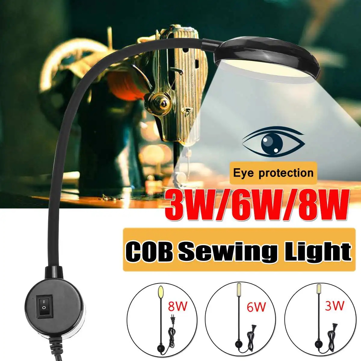 

3/6/8w Portable Sewing Machine Light LED Light Magnetic Mounting Base Night Light Multifunctional Flexible Work Lamp US Plug
