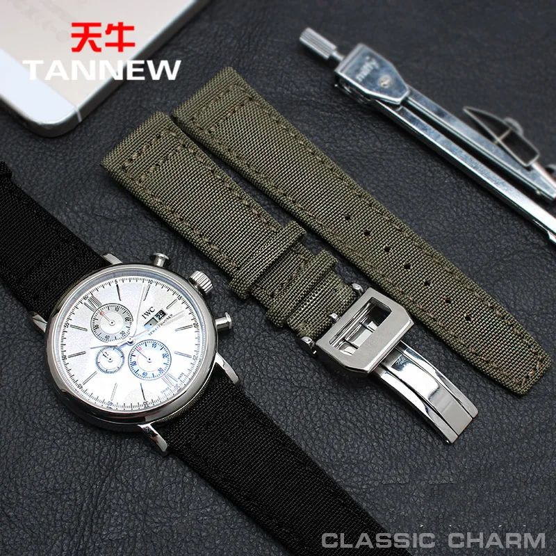 

TANNEW watch band with a suitable canvas pilot series nylon strap folding clasp Portugal thicker section fit iwc 20mm 21mm 22mm
