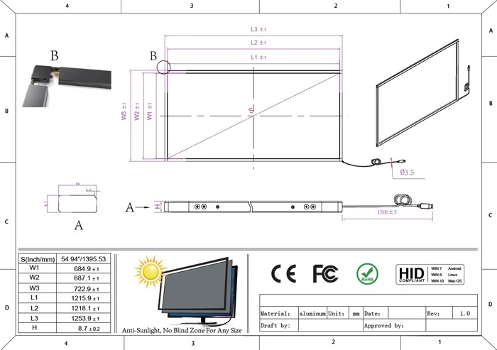 55 inch multi touch frame overlay