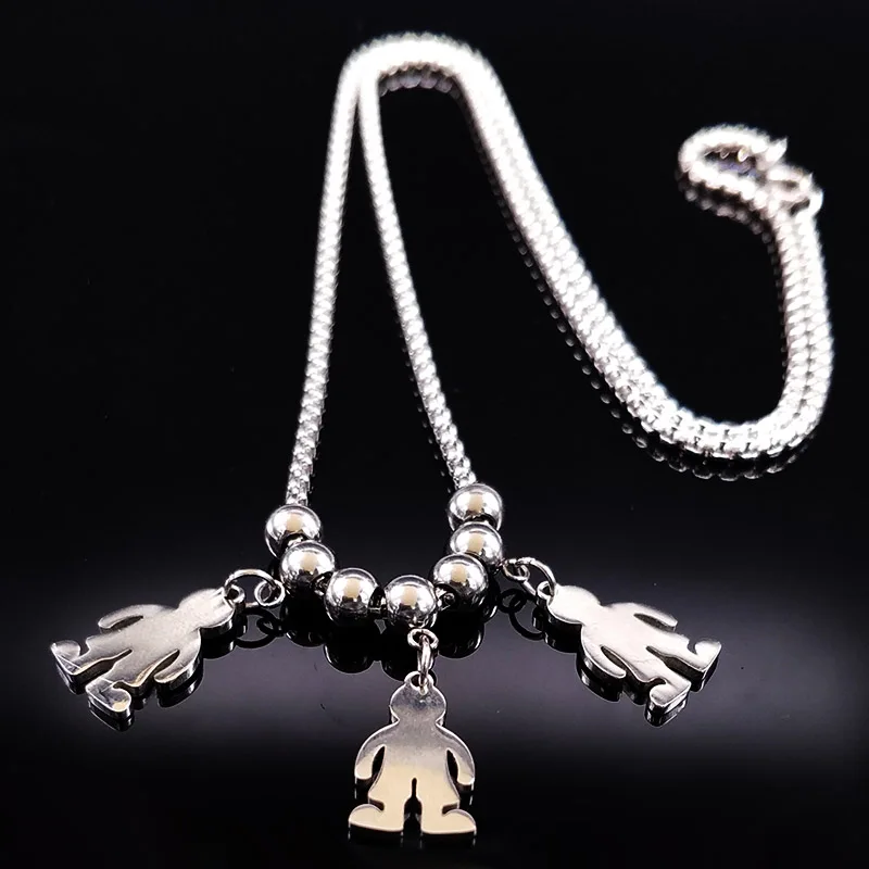 

2019 Fashion New 3 Boy Stainless Steel Long Necklace for Women Chain Necklace & Pendants Jewelry collares mujer N74199