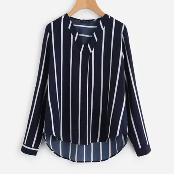 

Women Blouses 2018 Fashion Striped Print Long Sleeve V-Neck Women Shirts Ladies Blouses Femme Top Female Blusas