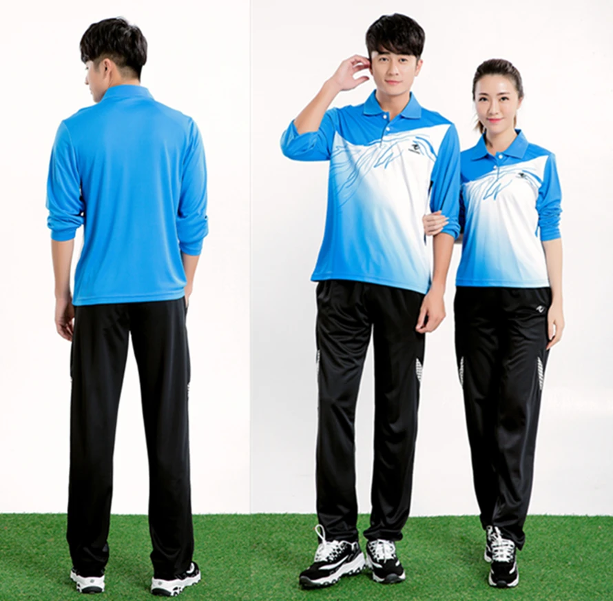 ZMSM мужские и женские теннисные рубашки с длинным рукавом, набор для бадминтона, настольного тенниса с отложным воротником, теннисная футболка и штаны, спортивная одежда NM5070