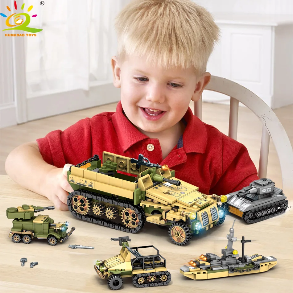 HUIQIBAO игрушки 1061 шт 8in2 военные танковые строительные блоки для детей WW2 армейский