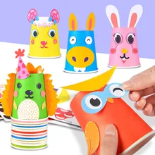 DIY Children Crafts Toys Colorful Paper Cups With Cartoon Animal Creative Stickers Painting Kindergarten Educational Toys DIY Children Crafts Toys Colorful Paper Cups With Cartoon Animal Creative Stickers Painting Kindergarten Educational Toys