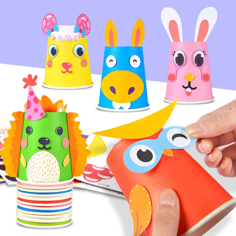 DIY Детские поделки игрушки красочные бумажные стаканчики с мультяшными