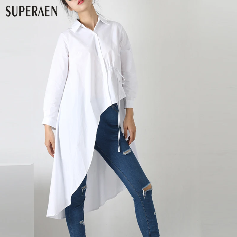 

2017 Early Spring New Fashion Ladies White Shirt Korean Personality Tempeentram Do Not Rule Long Shirt