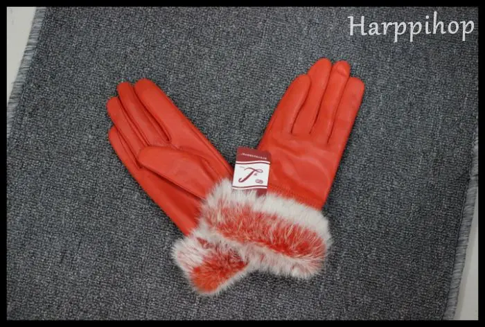 Harppihop меховые женские зимние перчатки из натуральной кожи, модный бренд, мех кролика, теплые перчатки для вождения, перчатки для девочек из козьей кожи, варежки Guantes - Цвет: 1