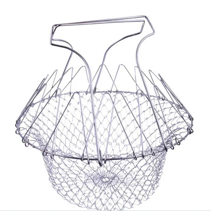 

High Telescopic quality Foldable Steam Rinse Strain Fry Chef Basket Magic Basket Mesh Basket Strainer Net Kitchen Cooking Tool