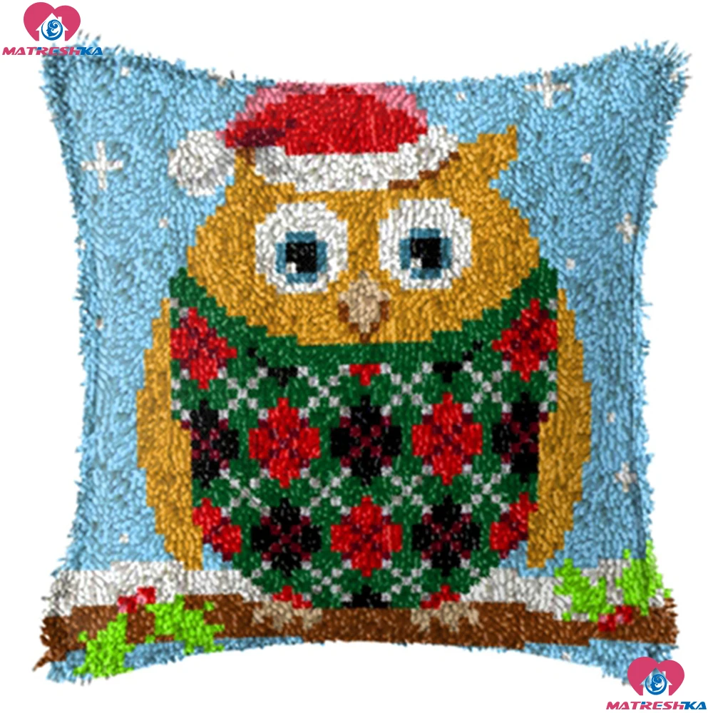 

Diy Handicraft Embroidery Pillowcase Latch Hook Kits Pillow DIY 3d Printed canvas Unfinished Crocheting Yarn Cushion owl pattern