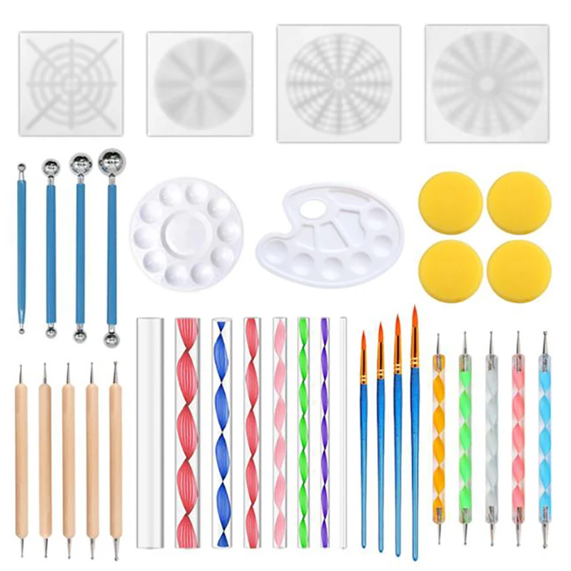 

36 Pieces Of Mandala Dot Painting Tool Set Pen Point Mandala Template Kit Ball Stylus Clay Carving Tool For Clay Ceramic Craft