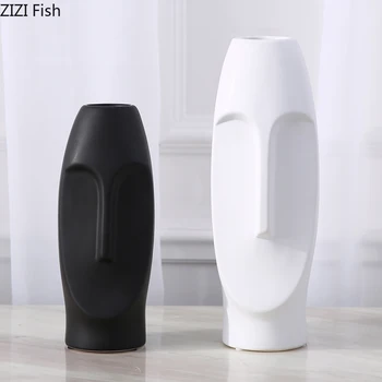 

Black and White Head Shape Vase Ceramics Desktop Decoration Flower Inserter Home Decoration Vase Ornaments