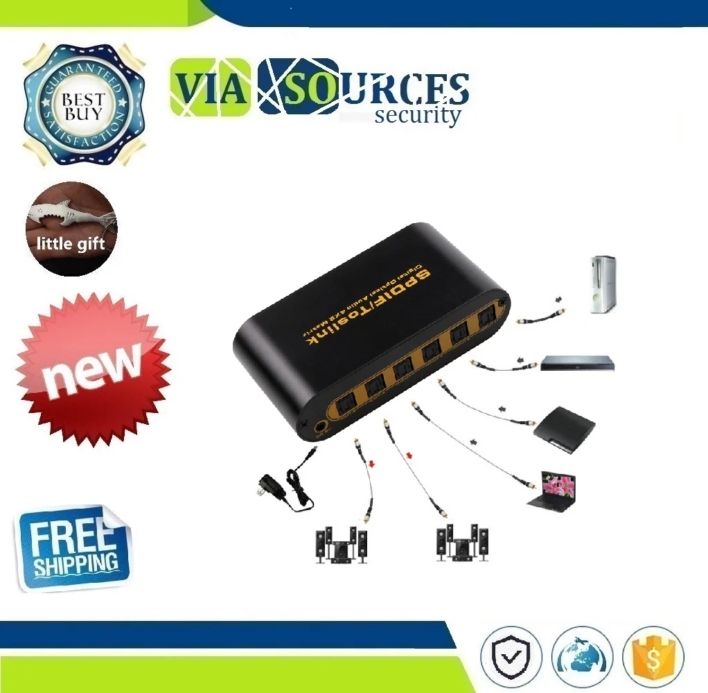 

4x2 Switch Switcher Splitter SPDIF TOSLINK Digital Optical Audio for True Matrix 4In 2 Out Video Converter Remote Control