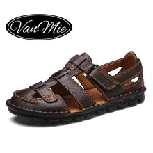 Мужские сандалии кожаные уличные летние пляжные сандалии мужские из натуральной кожи гладиаторы мужские плоские повседневные туфли мужские с закрытым носом обувь