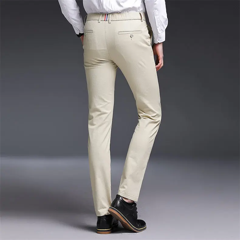 2018 Autumn New Fashion Pants Men Slim Fit Classic Casual Mens Pants Full Length Male Pants Black Blue Cream Plus Size 38 40-07