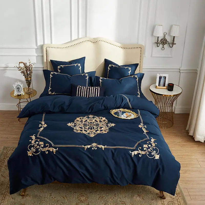 

100$ Cotton Luxury Royal Bedding Set 4Pcs King Queen Size black Bed Sheet set Duvet cover Pillowcases