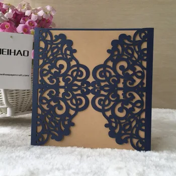 

50pcs Village Country Dark Navy Blue Party Wedding Invitaiton Place Cards Latest Pearl Paper Invitation Card greeting Card