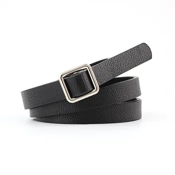 

New Fashion Black White Brown Leather Women Belt Small Thin 1.4cm Wide Fine Narrow Waist Belts For Ladies Female Strap Riem
