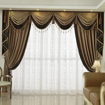 

ALITEXTILEBTOC Tassels Bead Curtains For Living Room Floral Panel Drapery Plus Size Curtains Wave Hesdings Velvet Scarf Valance