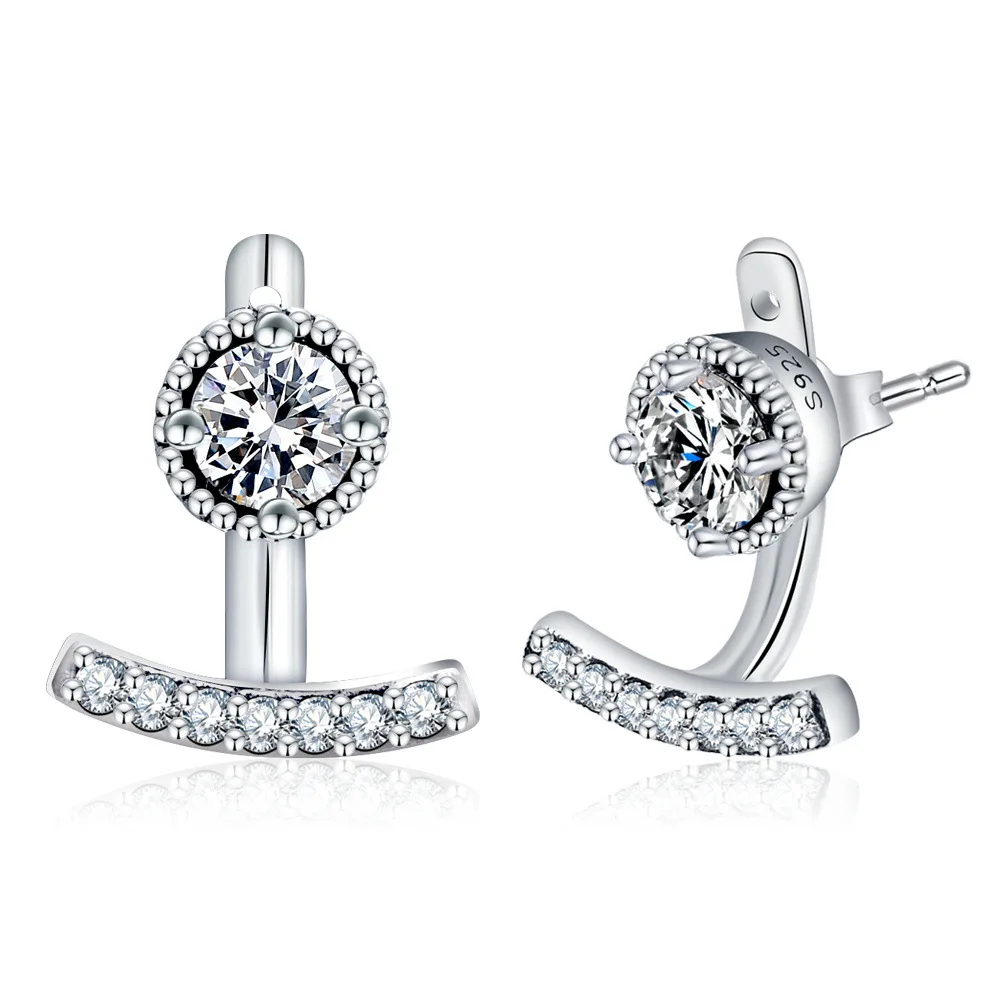 925 Silver Fine Jewelry Crystal Earrings Jewelry Geometric Women