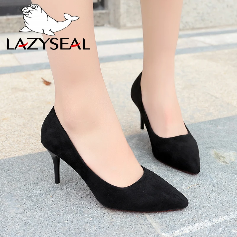 

LazySeal Shoes Woman Suede Classic Pump Pointed Toe Stiletto Heels Dress Pumps Shallow Slip-on Thin High Heel Party Banquet Shoe